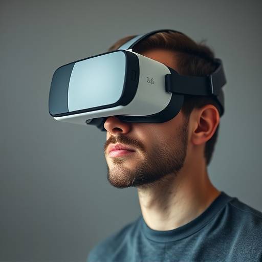 A man participating in a virtual reality learning simulation